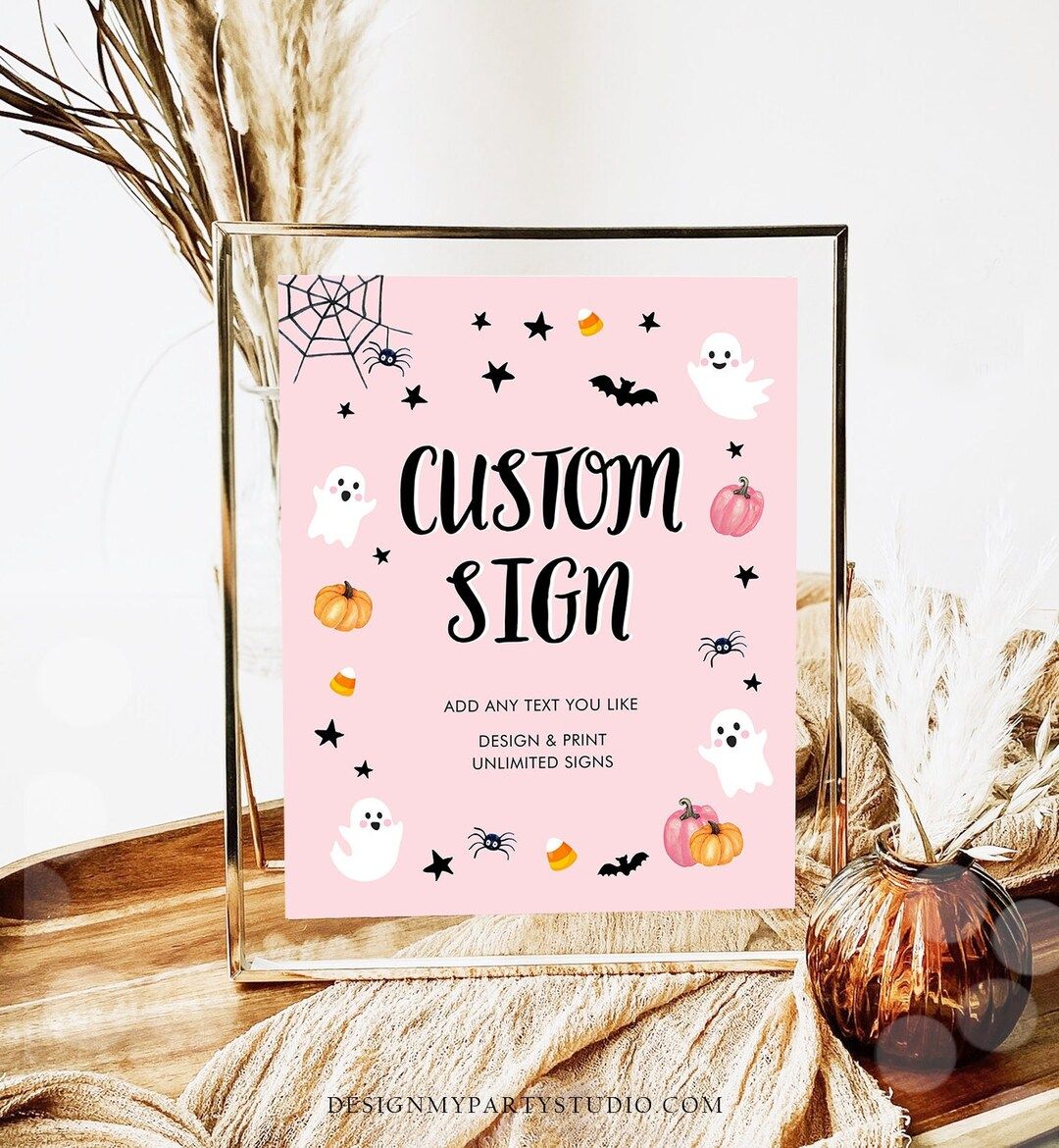 Editable Custom Pink Halloween Sign Baby Shower Pink Ghost - Etsy | Etsy (US)