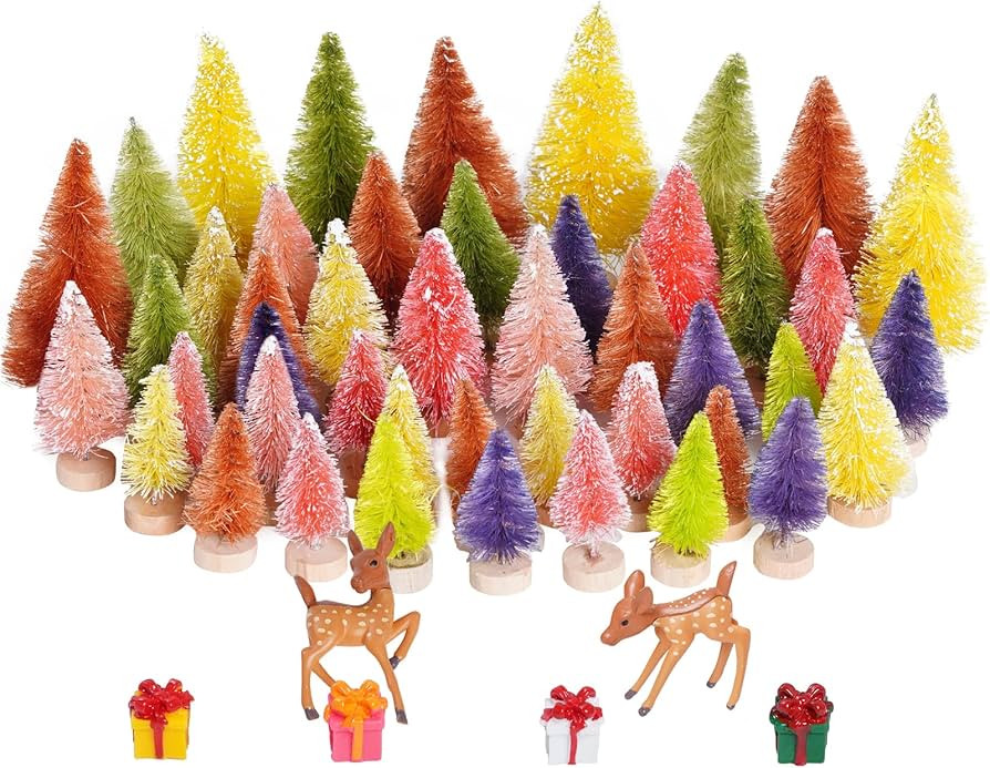 Amazon.com: Yookat 51Pcs Mini Pine Trees Artificial Mini Trees with Wood Base Sisal Trees Bottle ... | Amazon (US)