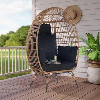 SANSTAR Wicker Egg Chair Outdoor Lounge Chair Basket Chair with Black Cushion HNE-JDC56BK - The H... | The Home Depot