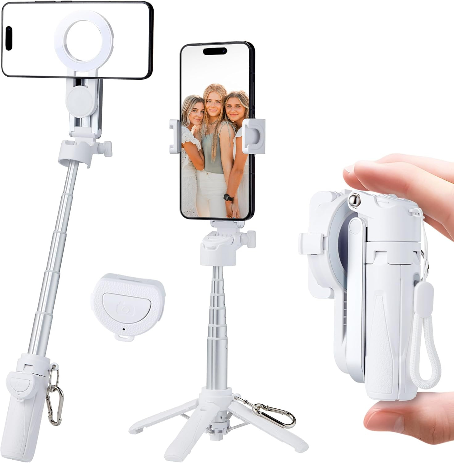 Magnetic Tripod for Phone,2 in 1 for Magsafe Stand＆ Clip Portable Pocket Size Selfie Stick for Android/iPhone,Phone Holder with Wireless Rechargeable Remote Control for Photography, Live Streaming | Amazon (US)