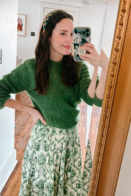 Mardi Gras or St. Patrick’s Day Outfit 💚 

Sezane knit sweater, Sezane jumper, masons daughter for the Avenue skirt, green floral midi skirt, green sweater

#LTKstyletip #LTKSeasonal