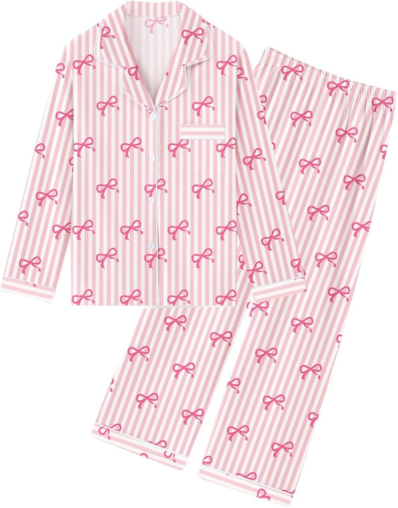 QZH.DUAO Girl & Women's 100% Cotton Pajamas Set Long Sleeve Button Down Sleepwear Nightwear Soft ... | Amazon (US)