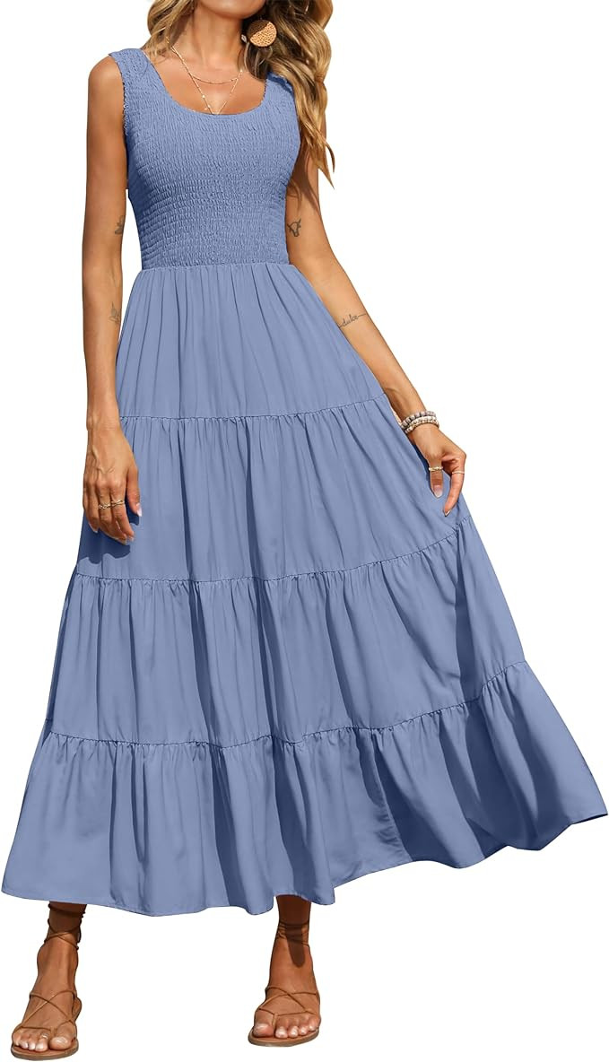 PRETTYGARDEN Women's 2025 Casual Loose Plain Maxi Sundress Smocked Tank Dress Sleeveless Summer B... | Amazon (US)