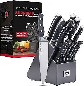 15-Piece Premium Kitchen Knife Set With Block | Master Maison German Stainless Steel Knives With ... | Amazon (US)
