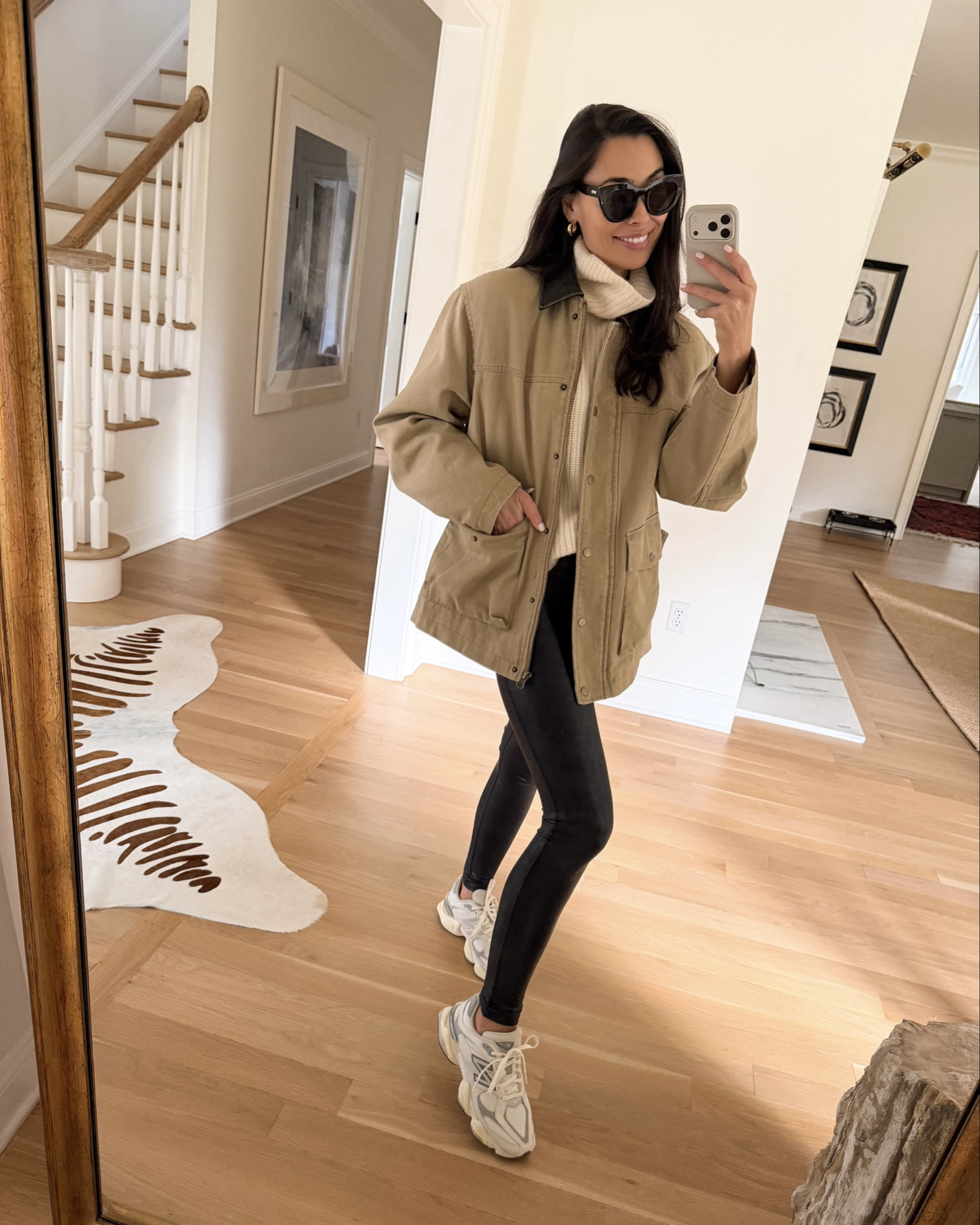 Easy weekend outfit, casual style, barn jacket, sneakers, Kat Jamieson style, fall outfit. 

#LTKActive #LTKShoeCrush #LTKHoliday