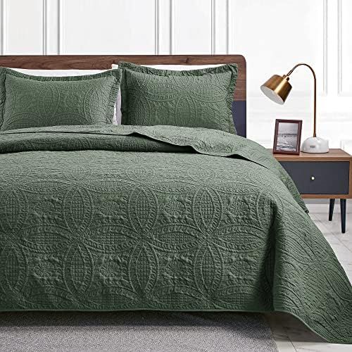Love's cabin King Size Quilt Set Olive Green Bedspreads - Soft Bed Summer Quilt Lightweight Microfib | Amazon (US)