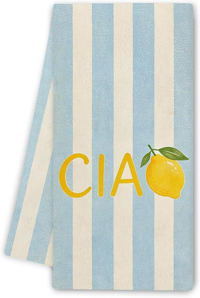 Italian Lemon Kitchen Towels - Lemon Gifts for Women, Summer Italian Gifts, Blue and White Stripe... | Amazon (US)