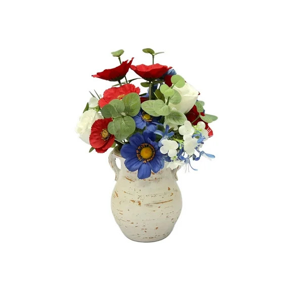 My Texas House Faux Poppies in Rustic Vase, Multicolor, 16.5" | Walmart (US)