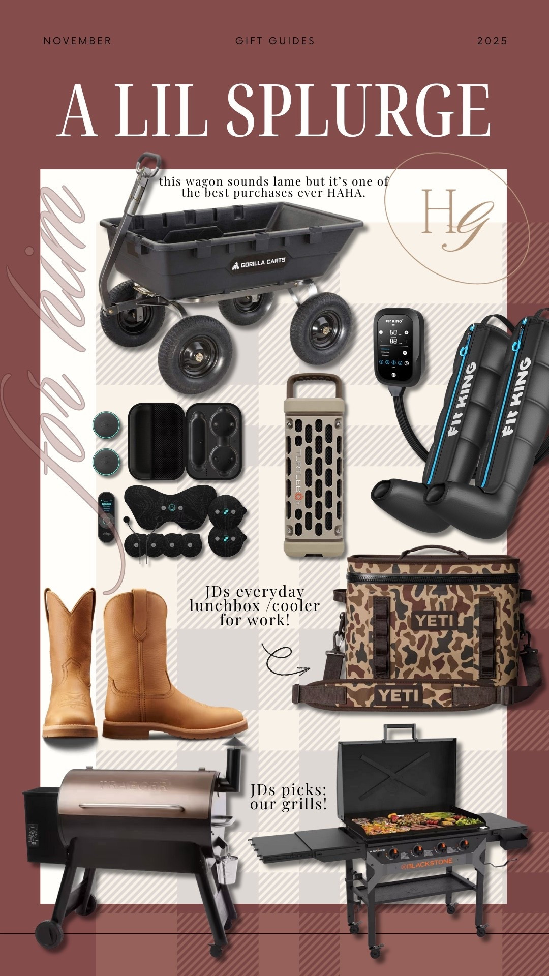 Gift guide for him - items worth the splurge! ✨🎁 we own almost all of these & can 15/10 tell you they’re all a huge yes!!! 

Cyber week / yeti / Tecovas / Amazon / turtle box / traeger / Holley Gabrielle / JD / men 

#LTKMens #LTKCyberWeek #LTKGiftGuide