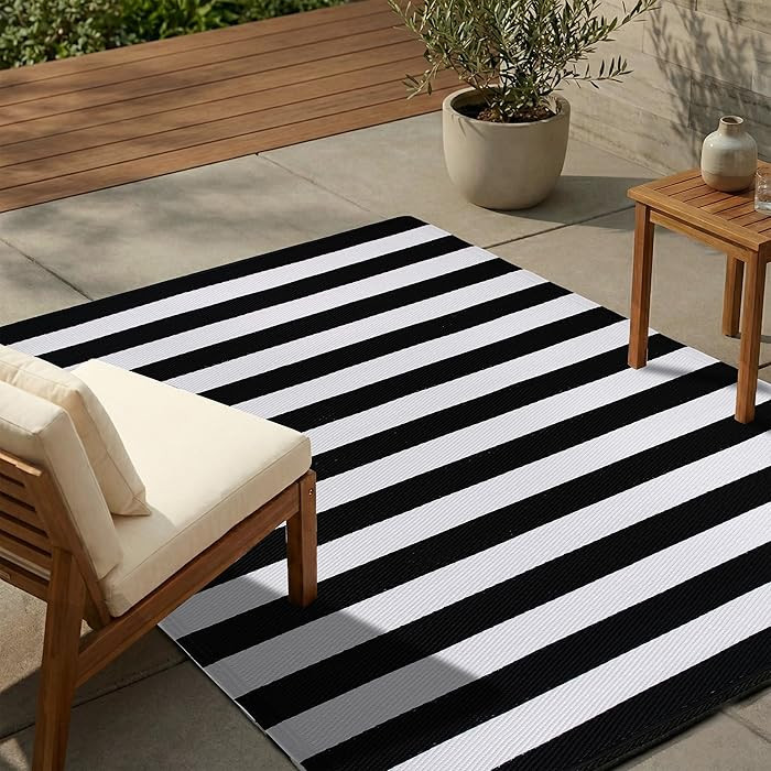 FH Home Outdoor Rug - Waterproof, Fade Resistant, Reversible - Premium Recycled Plastic - Striped... | Amazon (US)