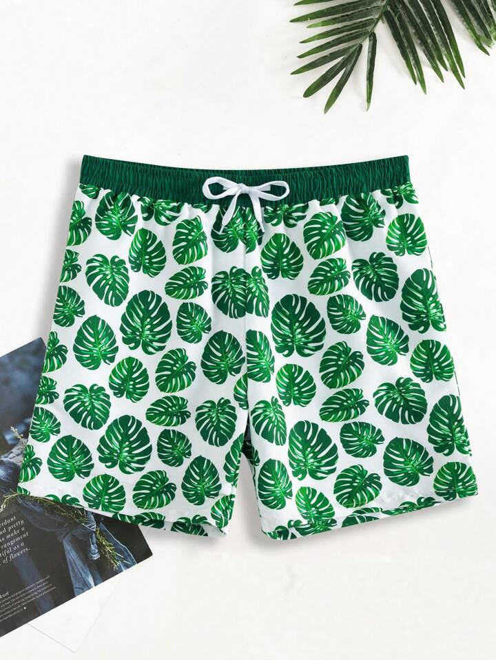 Manfinity Swimmode Men 1pc Tropical Print Drawstring Waist Swim Trunks | SHEIN