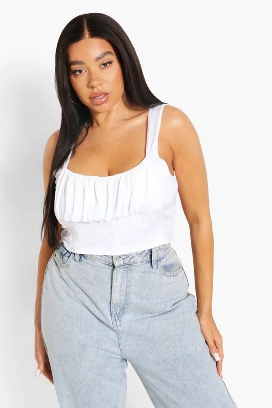 Plus Ruched Bust Square Neck Crop Top | Boohoo.com (US & CA)