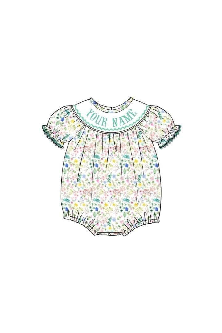 Pre-Order Hand Smocked Custom Name Floral Bubble | The Smocked Flamingo