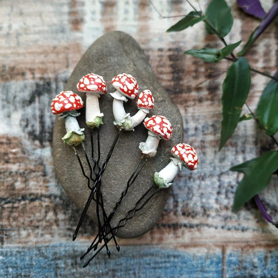 Set of 5 Realistic Tiny Fly Agaric Handmade Hair Pins  | Etsy | Etsy (US)