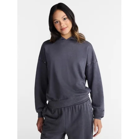 No Boundaries Mineral Wash Studded Fleece Oversized Hoodie, Women's XXS-XXL | Walmart (US)