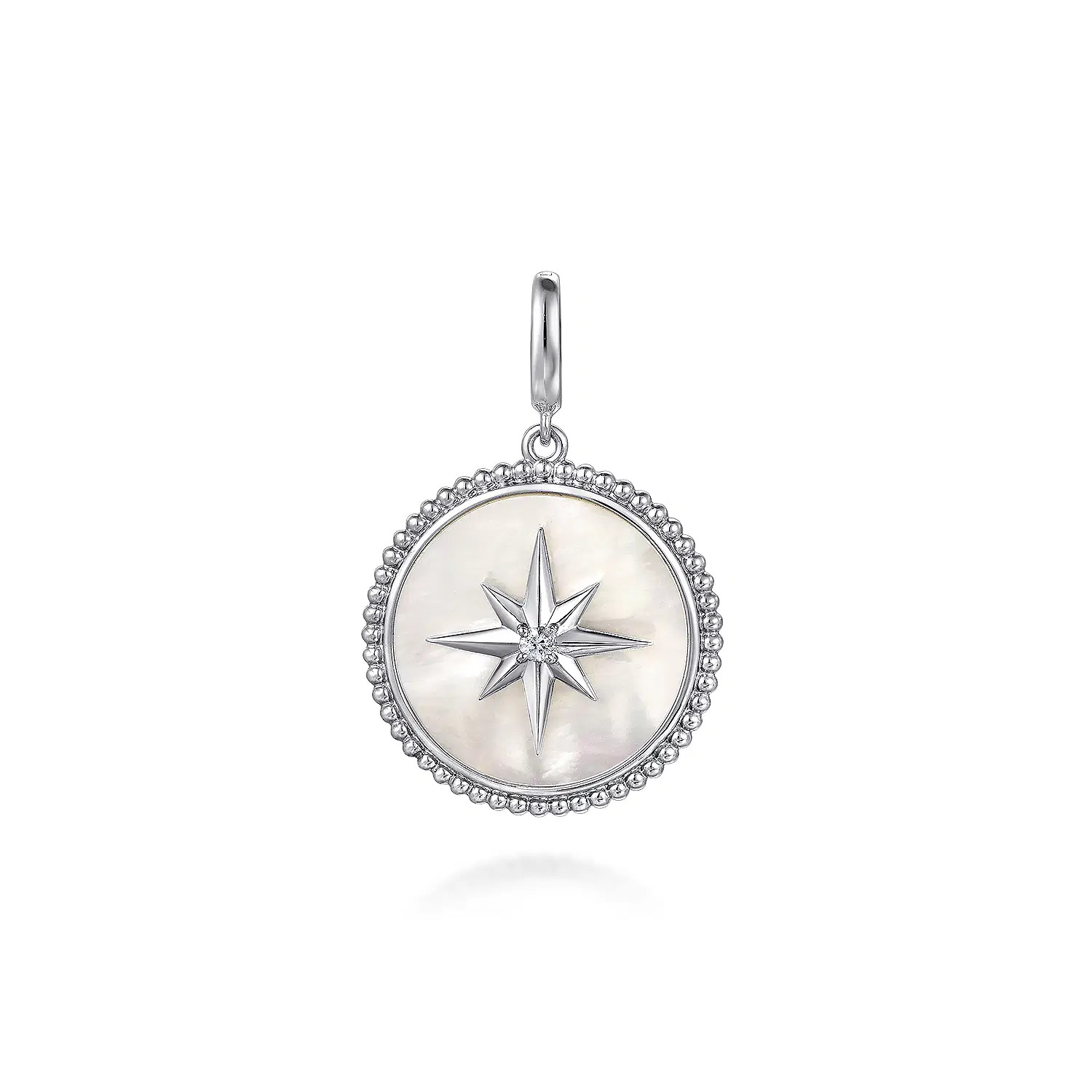 925 Sterling Silver Bujukan White Sapphire and Mother Of Pearl Round Starburst Medallion Pendant | Gabriel & Co. Fine Jewelry And Bridal