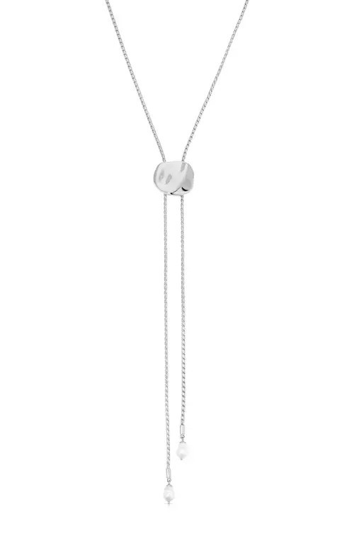 Ettika Liquit Luxe Faux Pearl Bolo Necklace in Silver at Nordstrom | Nordstrom