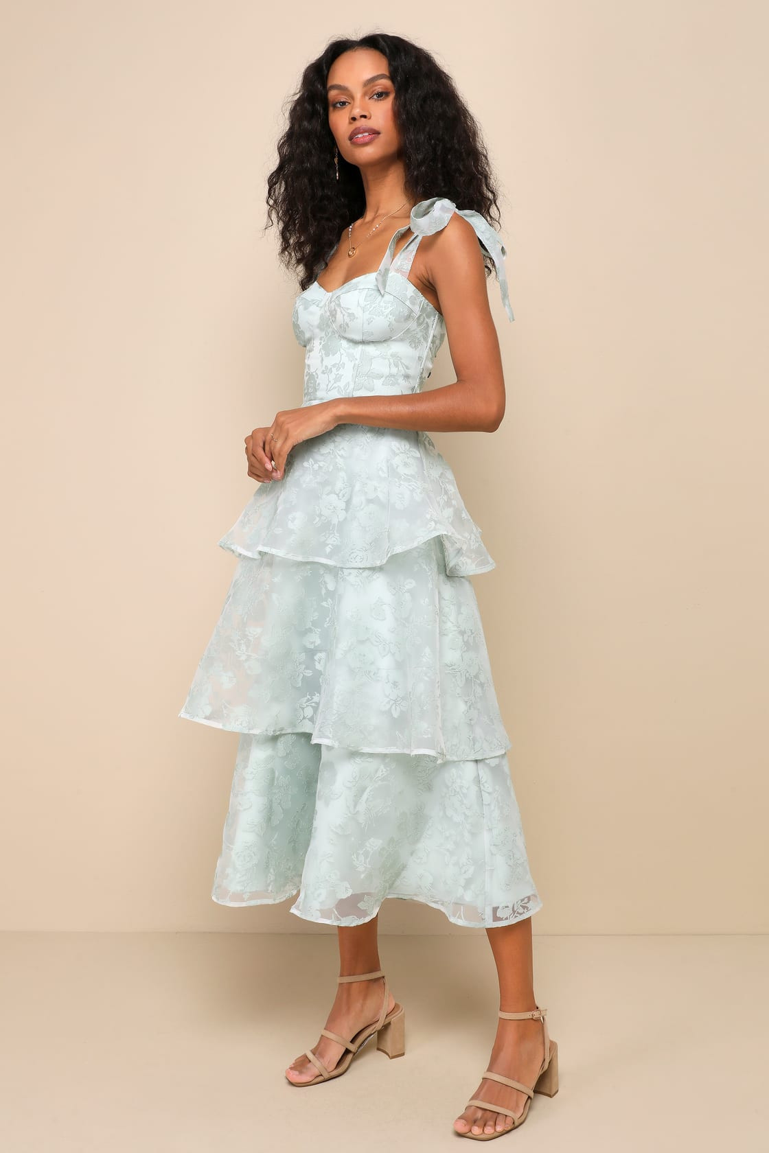 Glamorous Sweetie Sage Burnout Tie-Strap Bustier Midi Dress | Lulus