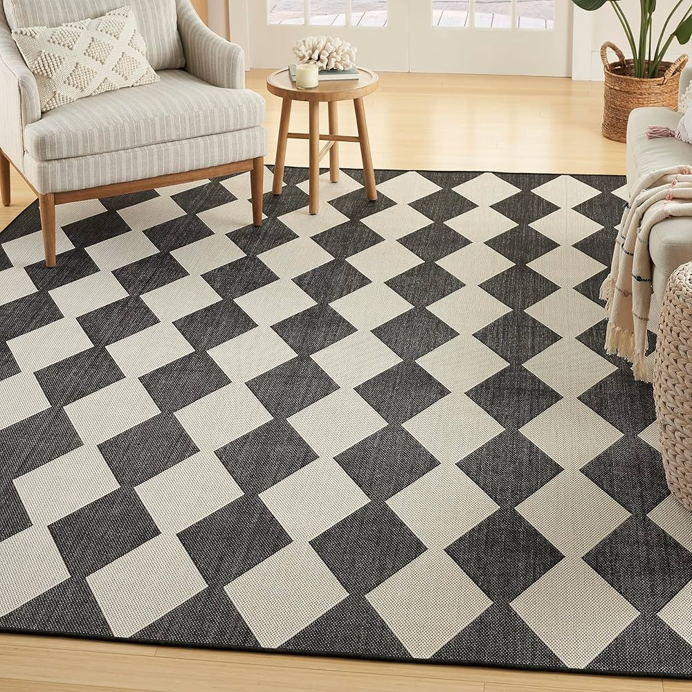 Nourison Positano Indoor/Outdoor Black 5' x 7' Area Rug, Easy Cleaning, Non Shedding, Bed Room, L... | Amazon (US)