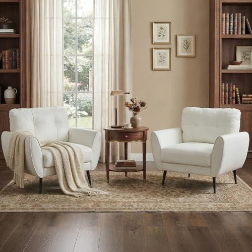 TYBOATLE Accent Chairs Set of 2, Comfy Modern Living Room Chair White Faux Leather Reading Accent... | Amazon (US)