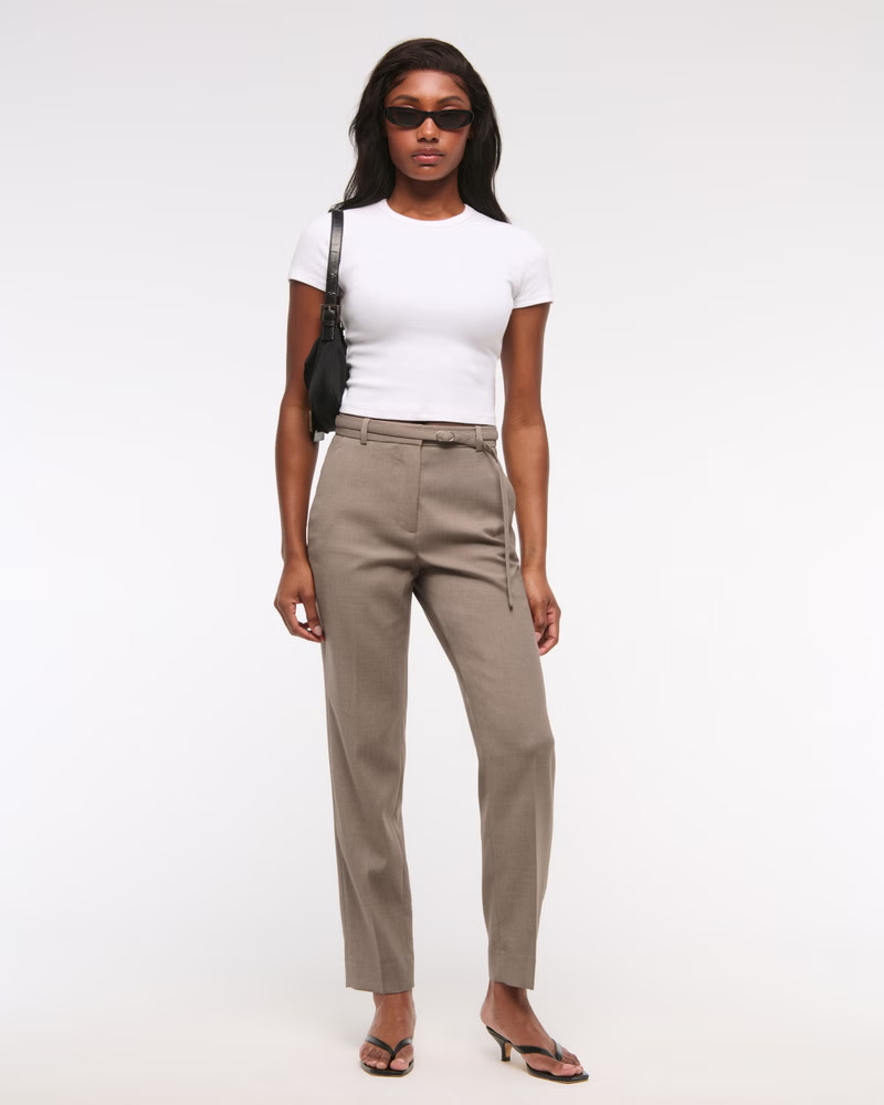 High Rise Belted Ankle Straight Pant | Abercrombie & Fitch (US)