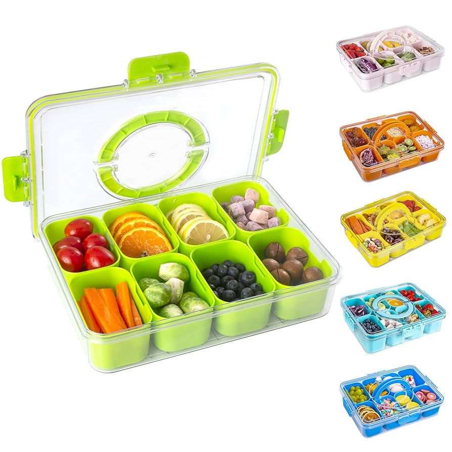 Divided Snack Serving Tray with Lid and Handle Travel Snackle Charcuterie Container Portable Stor... | Amazon (US)