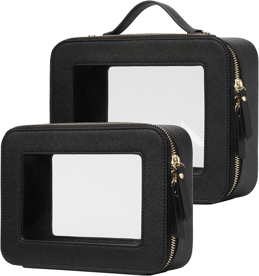 Clear Makeup Case Set Black Toiletry Bag Travel Large Clear Cosmetic Bag with Zipper, Big Make Up... | Amazon (US)