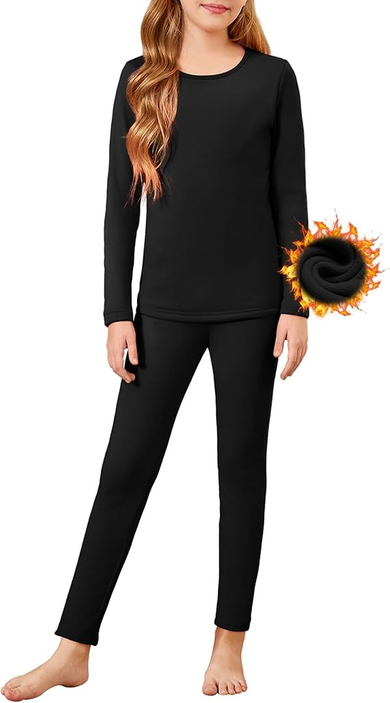 Arshiner Girls Thermal Underwear Set Long Johns Fleece Lined Kids Base Layer Top Bottom | Amazon (US)