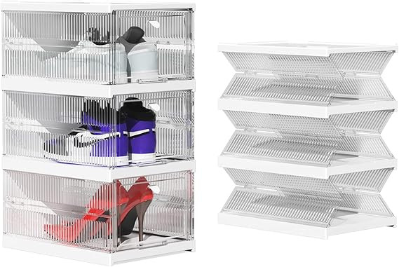 TIDYAVE Foldable Shoe Storage Boxes, Shoe Organizer for Closet, Shoe Boxes Clear Plastic Stackabl... | Amazon (US)