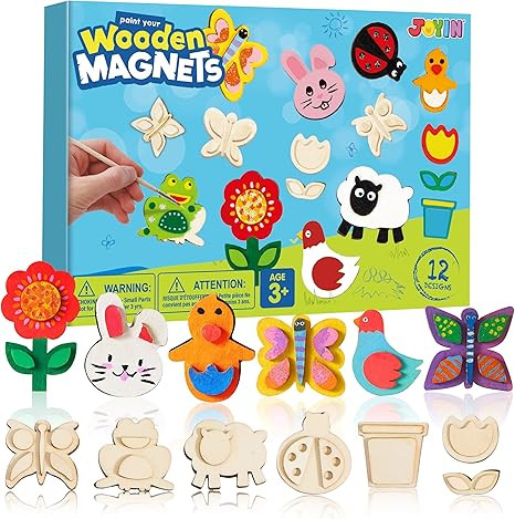 JOYIN 12 Wooden Magnet Creativity Arts & Crafts Painting Kit for Kids, Decorate Your Own Painting... | Amazon (US)