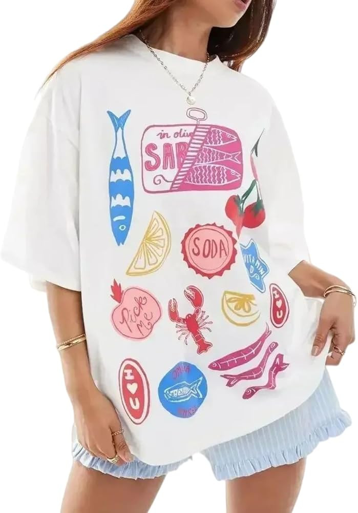 Womens Oversized Y2k Fruit Graphic Print T-Shirt Vintage Baggy Aesthetic California Tees Cute Sum... | Amazon (US)