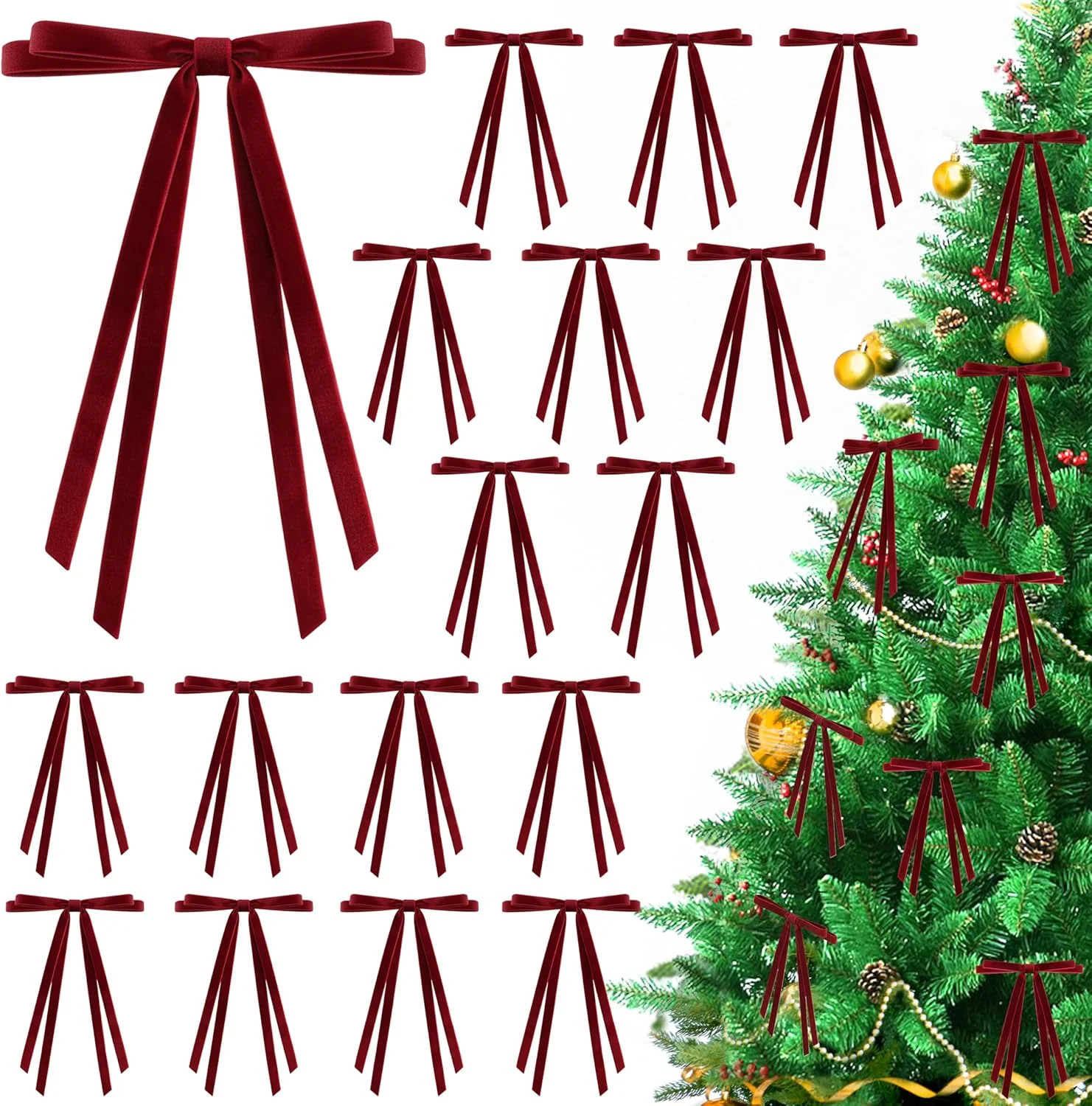 24 velvet Christmas tree bows, brown velvet ribbon bows, pre-tied vintage Christmas bows, suitabl... | Walmart (US)