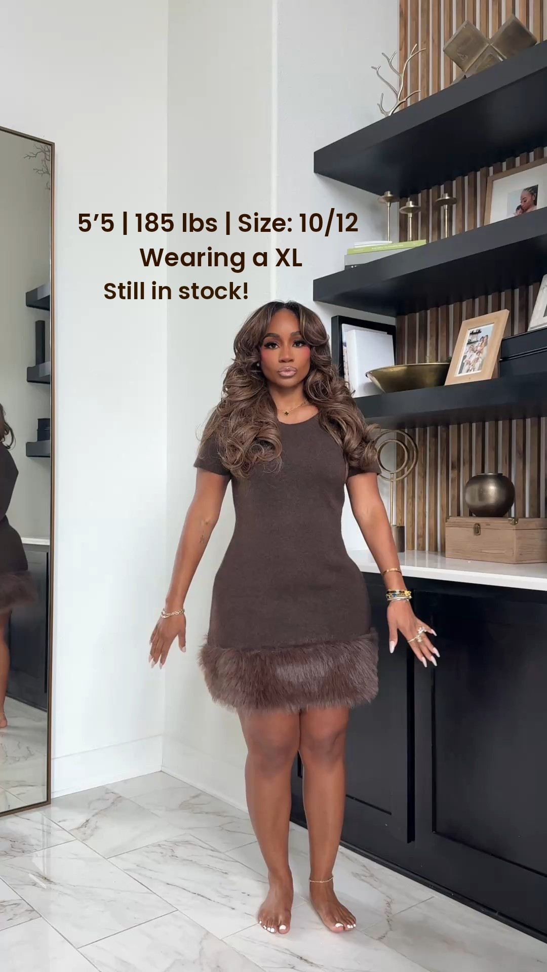 Knit mini dress with faux fur trim! Still in stock! 

#LTKMidsize #LTKootd