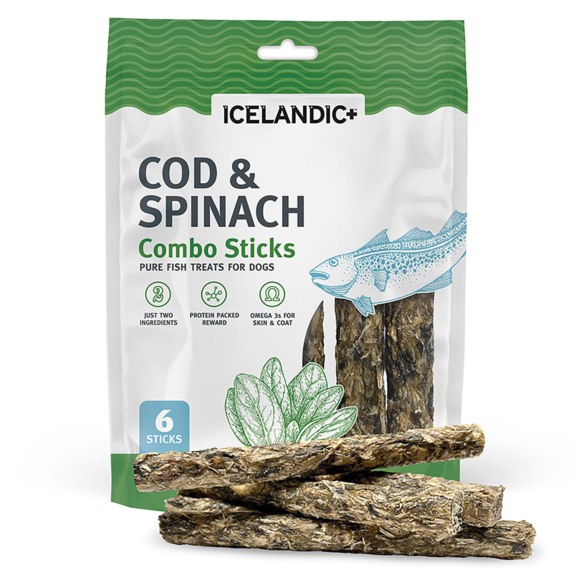 Icelandic+ Combo Sticks: Cod & Spinach - 2oz - Dog Treats, Crunchy 2 Ingredient Pet Snacks, Prese... | Amazon (US)
