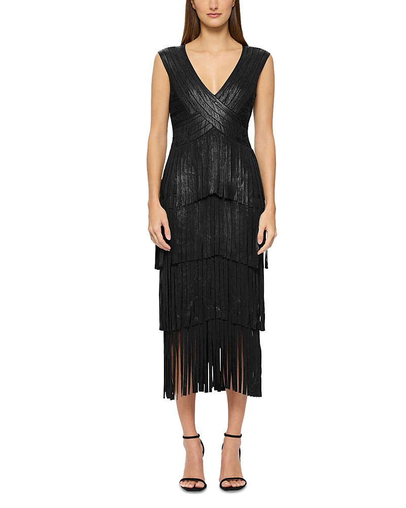 Herve Leger Foiled Bandage Fringe Midi Dress | Bloomingdale's (US)