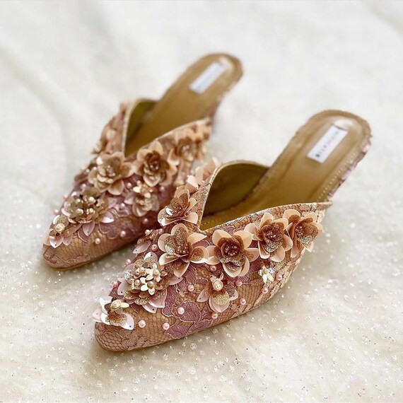 Flower Cute Party Formal Sandals Wedding Mules Pink  Rose | Etsy | Etsy (US)