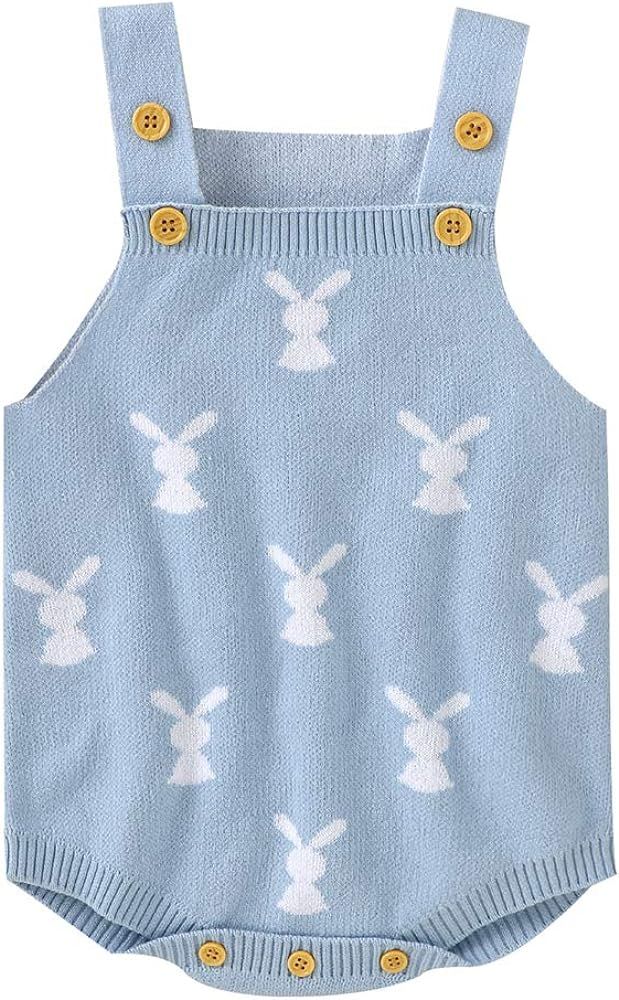 MoZiKQin Baby Girl Boy Easter Bunny Romper Sleeveless Knitted Bodysuit Jumpsuit My 1st Easter Outfit | Amazon (US)