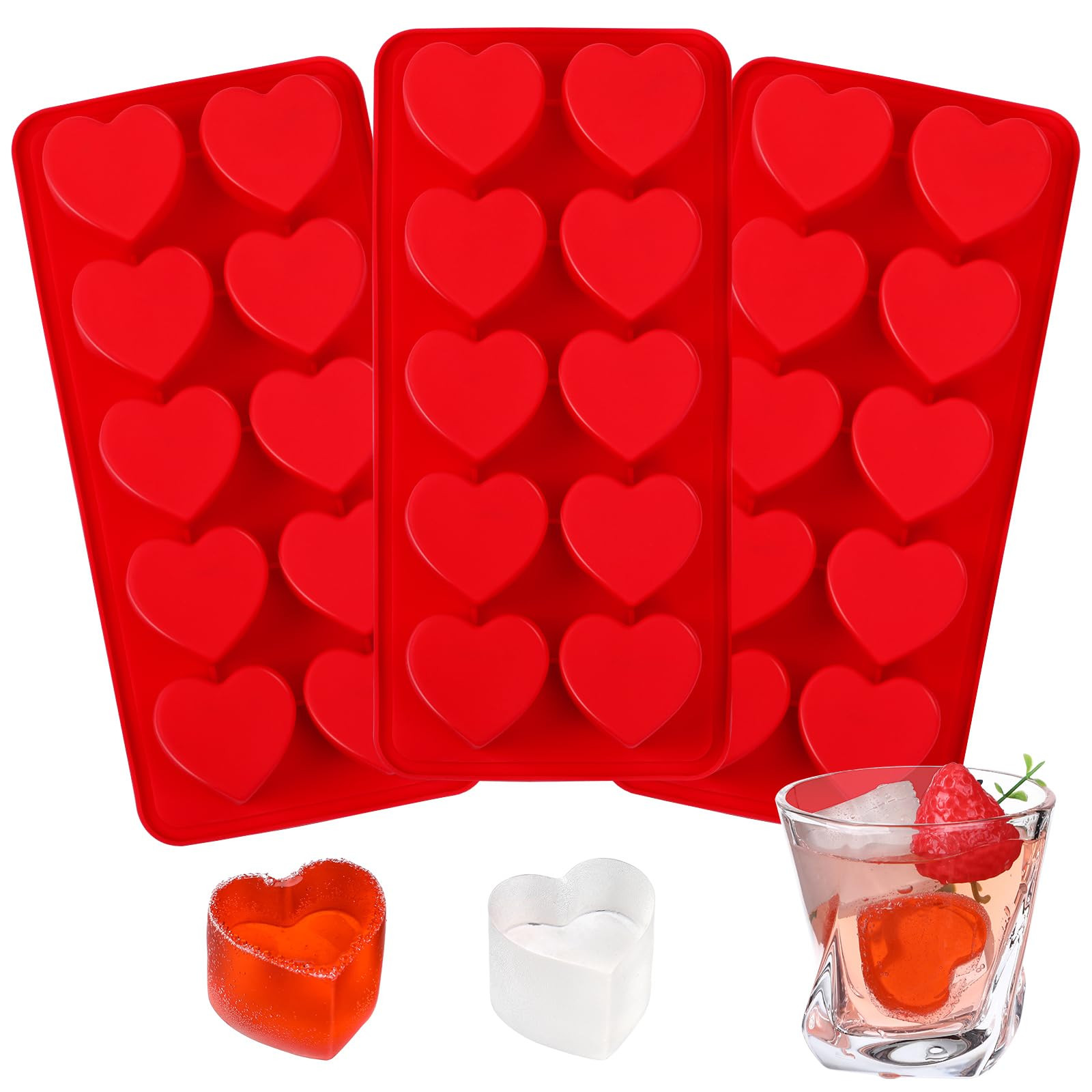 Hushee 3 Pack Heart Shaped Ice Cube Tray Heart Ice Cube Molds Valentine Silicone Molds for Chocol... | Amazon (US)