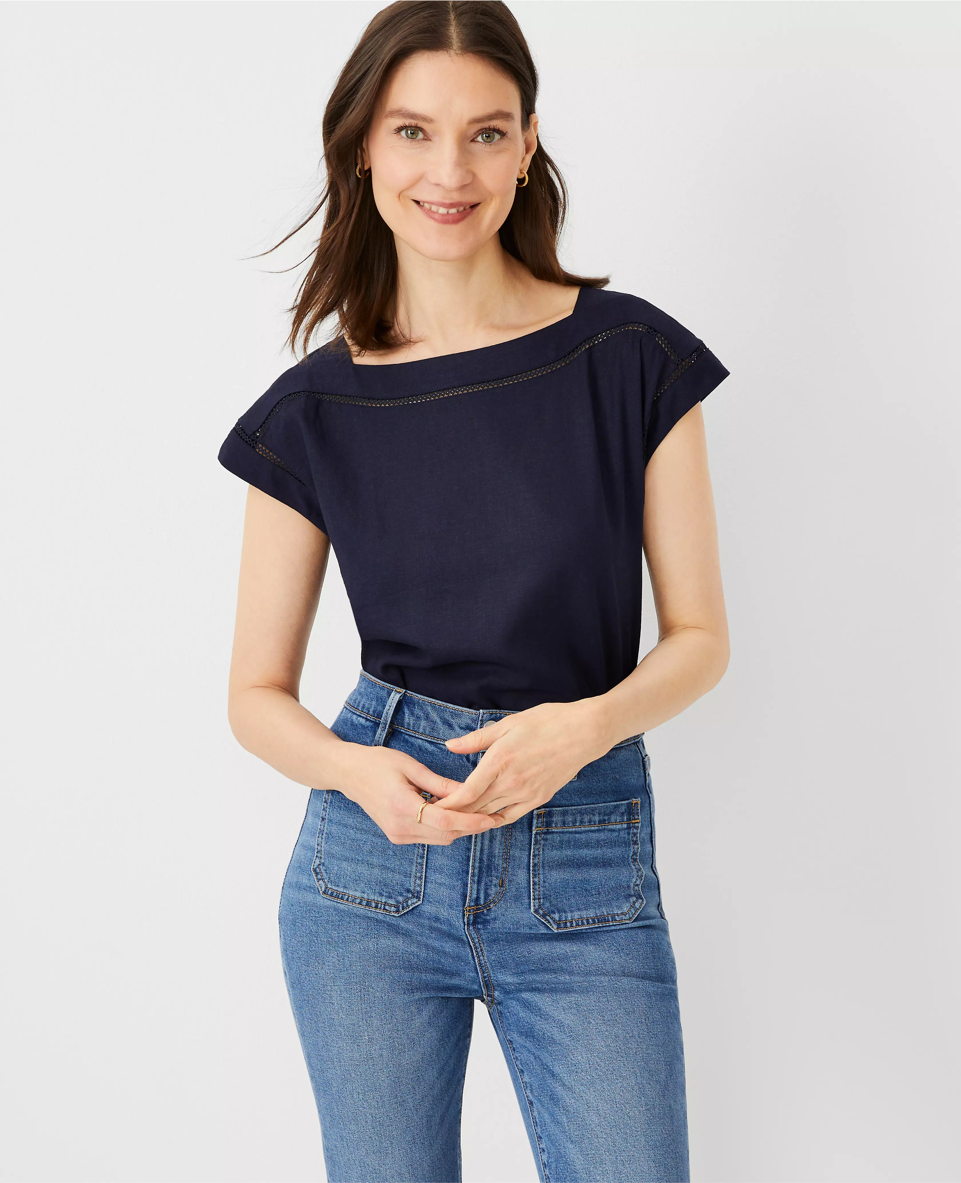 Petite Linen Blend Boatneck Top | Ann Taylor (US)