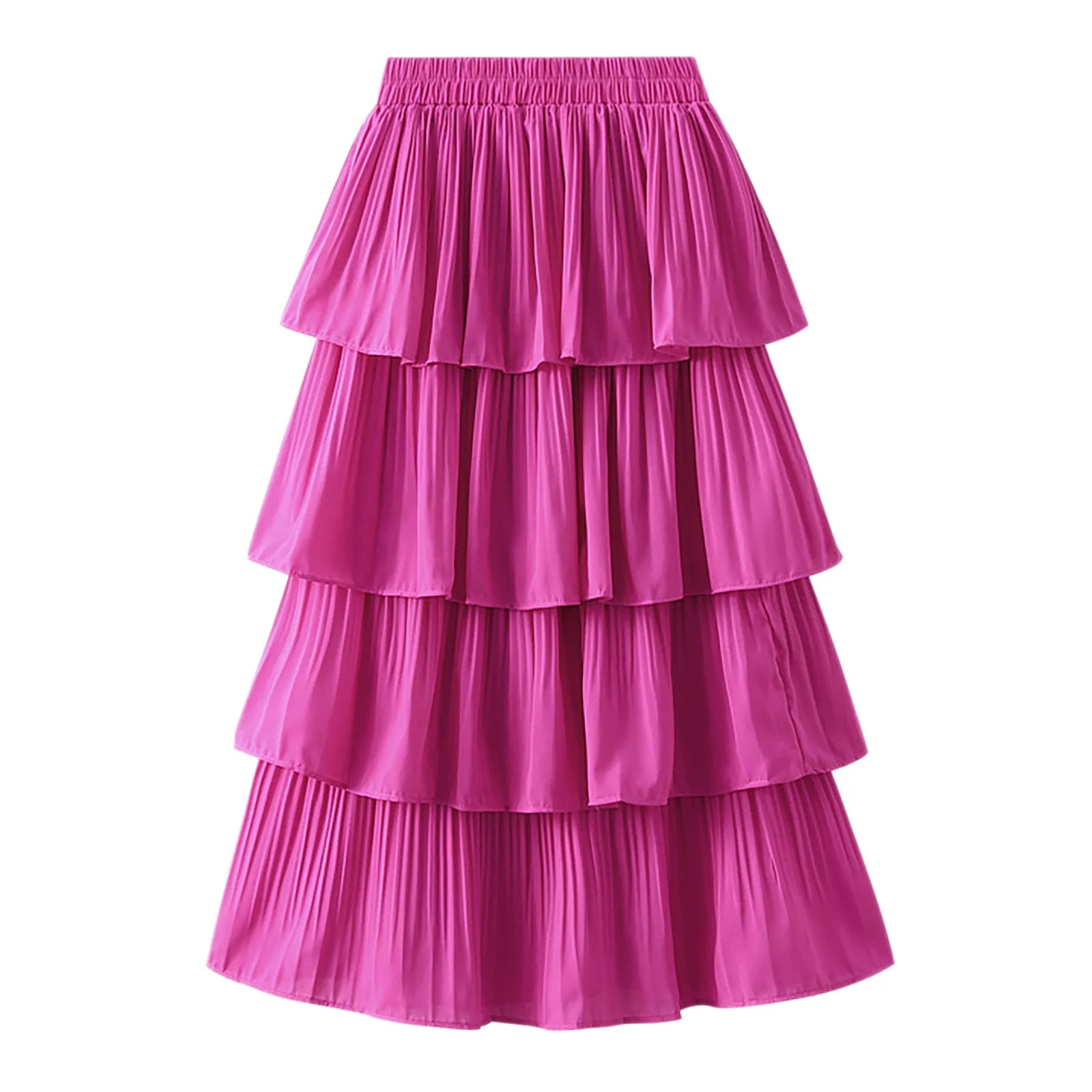 New Women Tiered Pleated High Waist Cake Skirt Lady Casual Female Solid Color Skirt Club Basic Le... | Walmart (US)