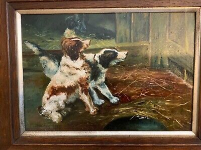 Original English Framed Oil Painting on Canvas Three Spaniels Signed Hindes 1917 | eBay US