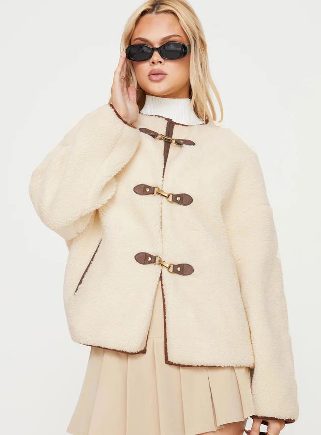 Adylic Teddy Coat Cream / Brown | Princess Polly US