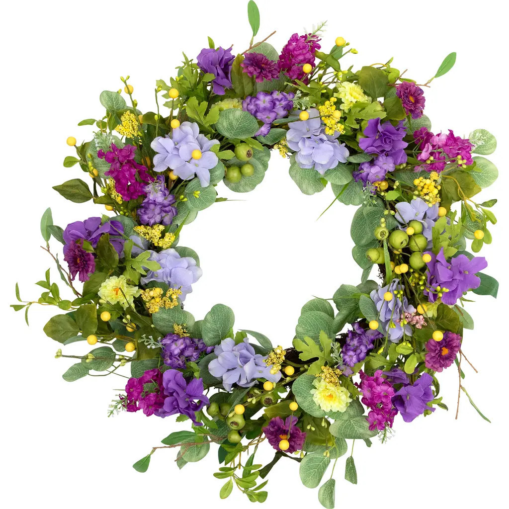 Northlight Eucalyptus and Hydrangea Artificial Spring Floral Wreath - 24"" - Purple at Nordstrom | Nordstrom
