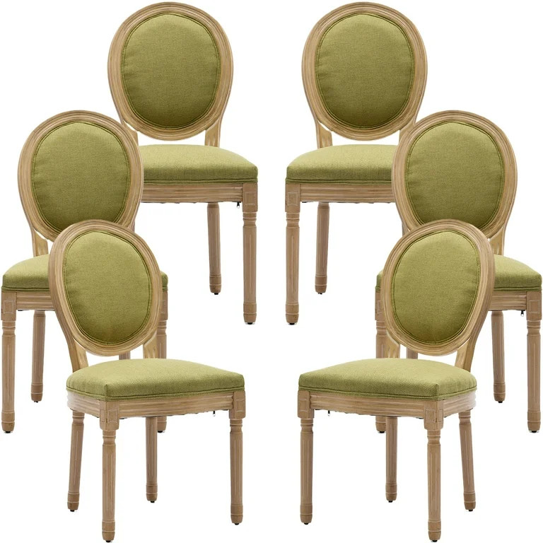 French Country Dining Chairs Set of 6, Olive Green Kitchen & Dining Room Chairs Set of 6, Linen U... | Walmart (US)