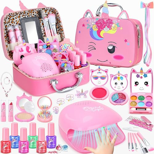 Kids Makeup Kit for Girl, Non-Toxic Nail Polish for Kids with Nail Dryer | Amazon (US)