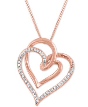 Diamond Intertwining Hearts 18" Pendant Necklace (1/10 ct. t.w.) in 14k Rose Gold-Plate | Macys (US)