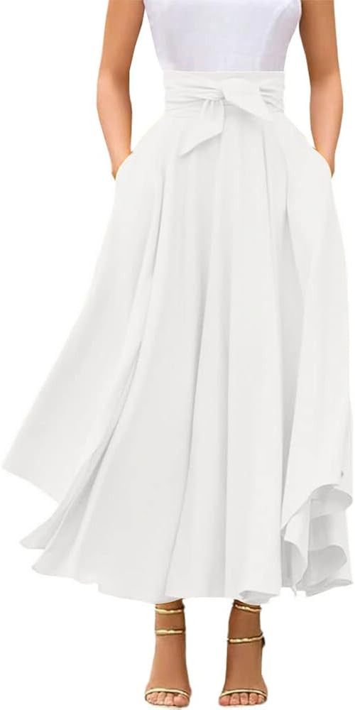 chouyatou Women's Elegant High Waisted Side Slit Irregular Bohemian Maxi Skirt with Pockets | Amazon (US)