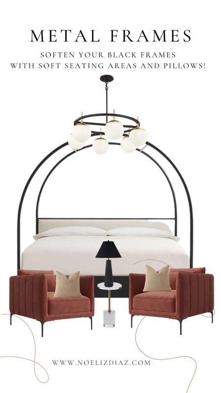 Arched metal bed frame, bulb chandelier and nice set of accent chairs for your night reading! 💕

#LTKstyletip #LTKfamily #LTKhome