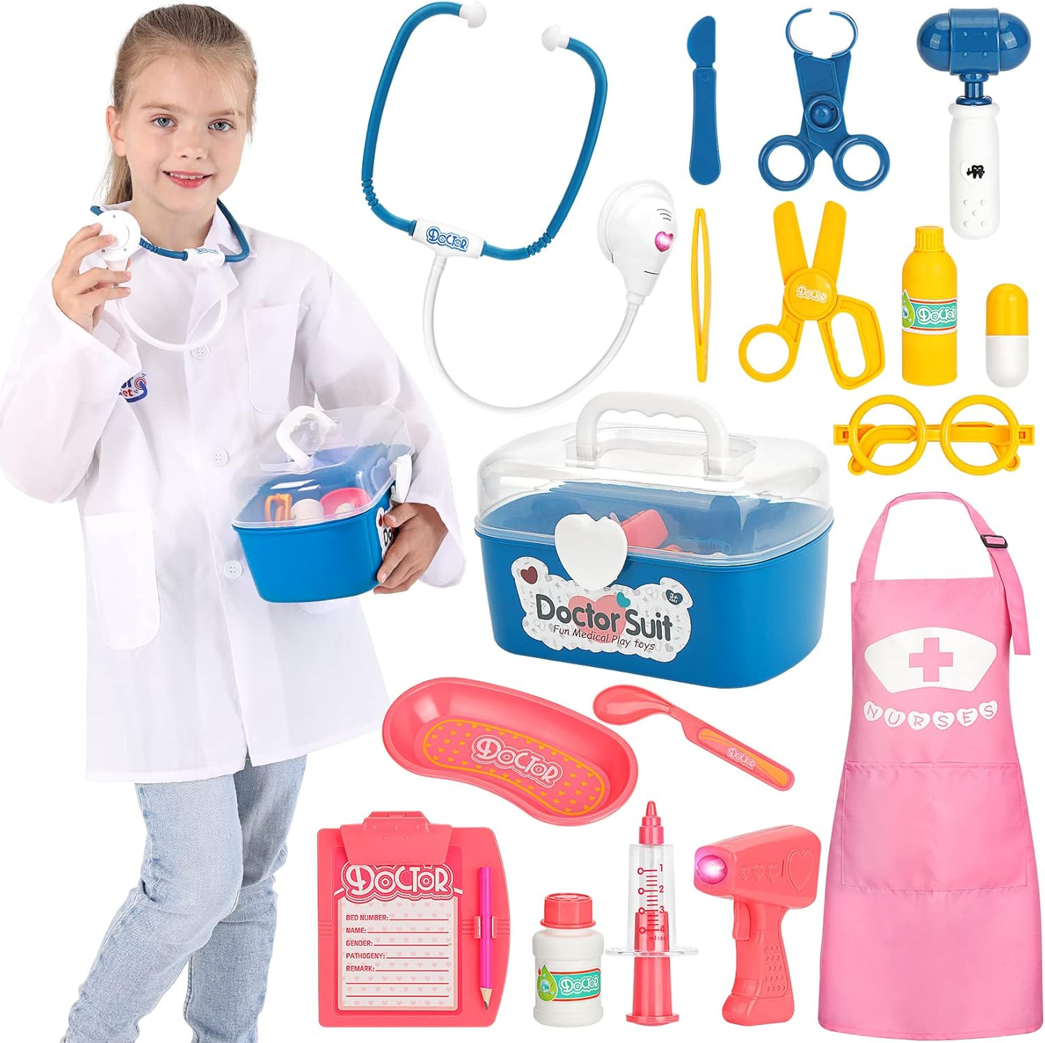 Hapgo Doctor Kit for Kids, Pretend Play Toys, 17 Pieces Doctor & Nurse Pretend Playset with Elect... | Amazon (US)