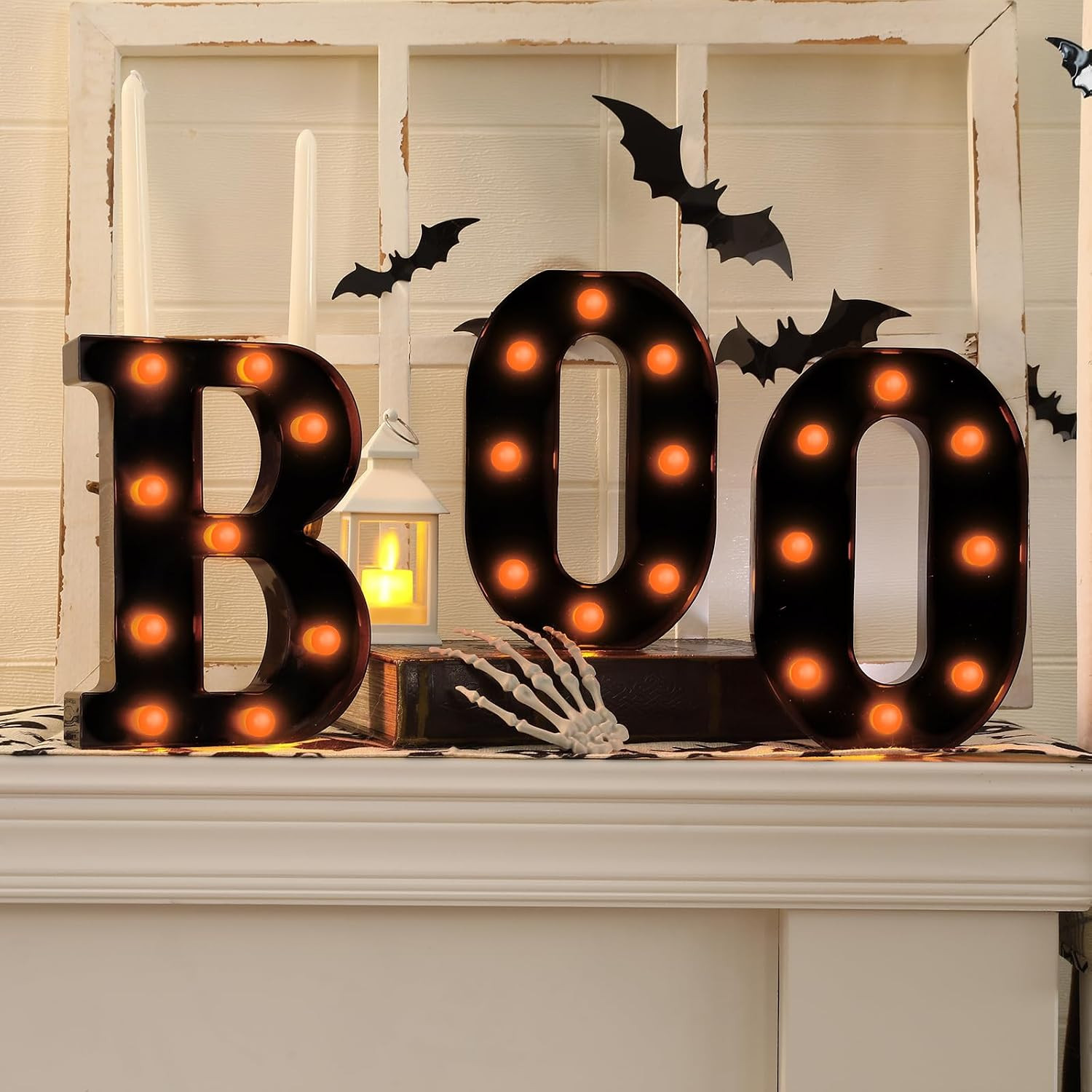 Halloween Decorations-3 LED Marquee Light up Letters "BOO" Sign Halloween Decor for Kitchen Tabletop Mantel Party Indoor | Amazon (US)